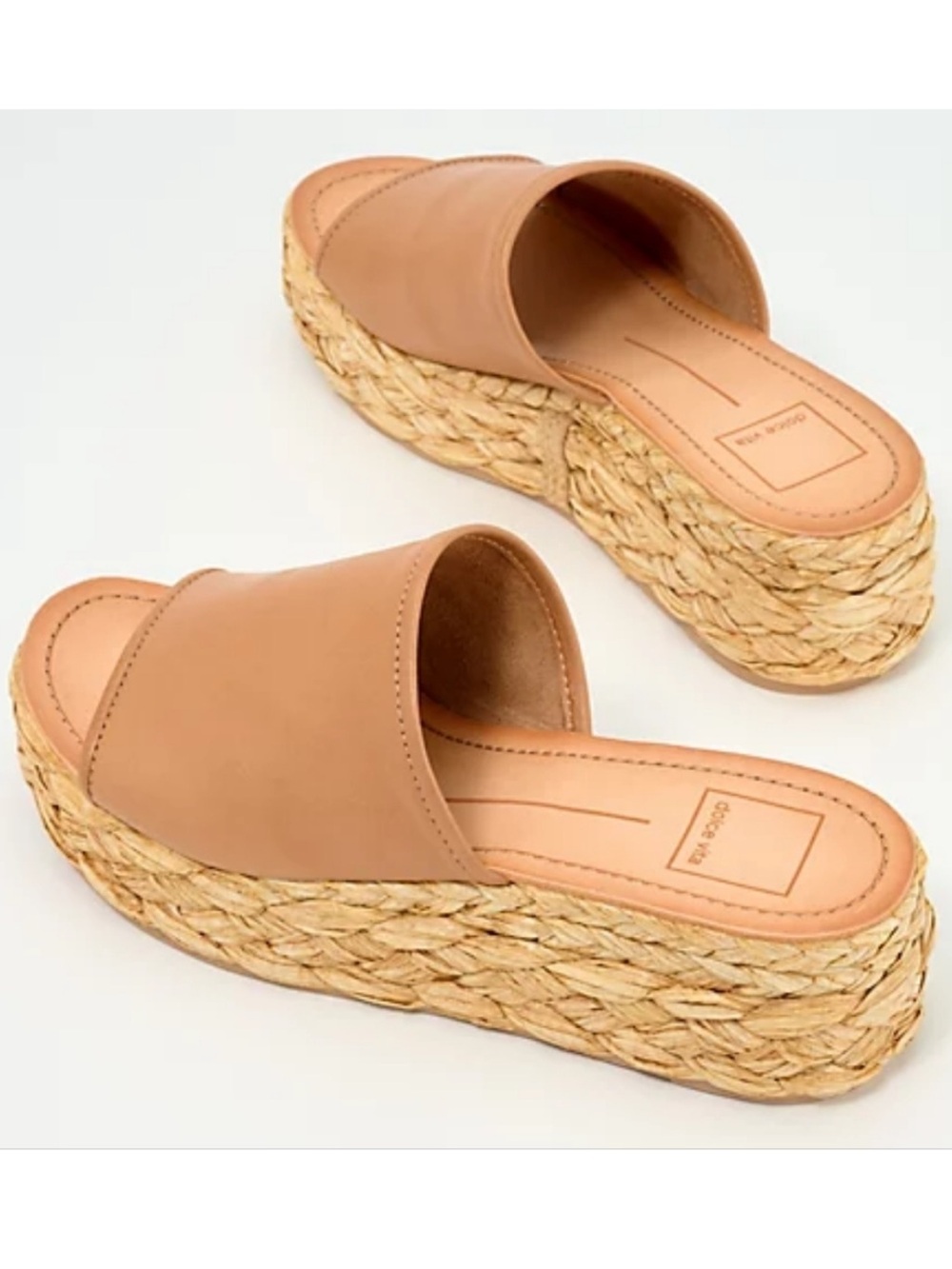 Dolce Vita Raffia Platform Pablo Sandals in Honey Leather- Size 7.5 - Picture 3 of 12